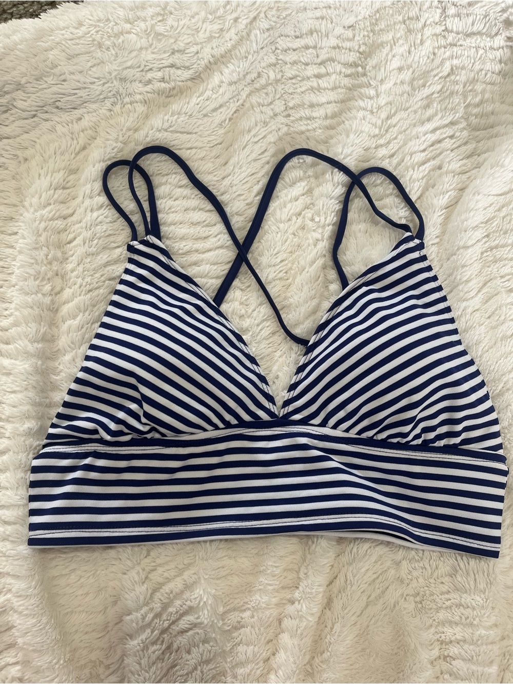 Striped Navy & White Swimsuit with Crisscross Straps